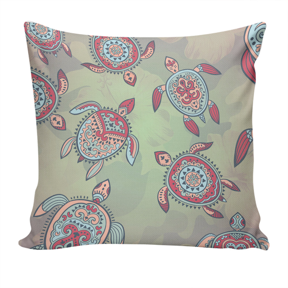 Hawaii Pillow Cover Turtle Colorful Hibiscus Background