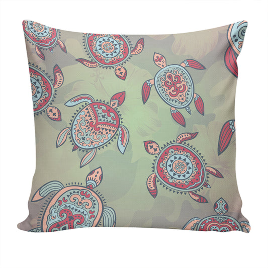 Hawaii Pillow Cover Turtle Colorful Hibiscus Background