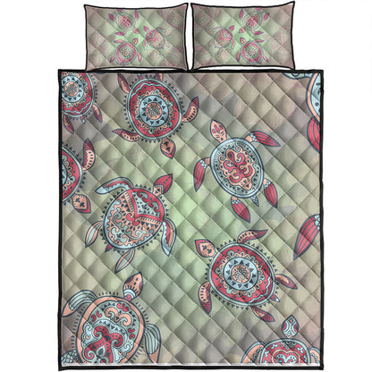 Hawaii Quilt Bed Set Turtle Colorful Hibiscus Background
