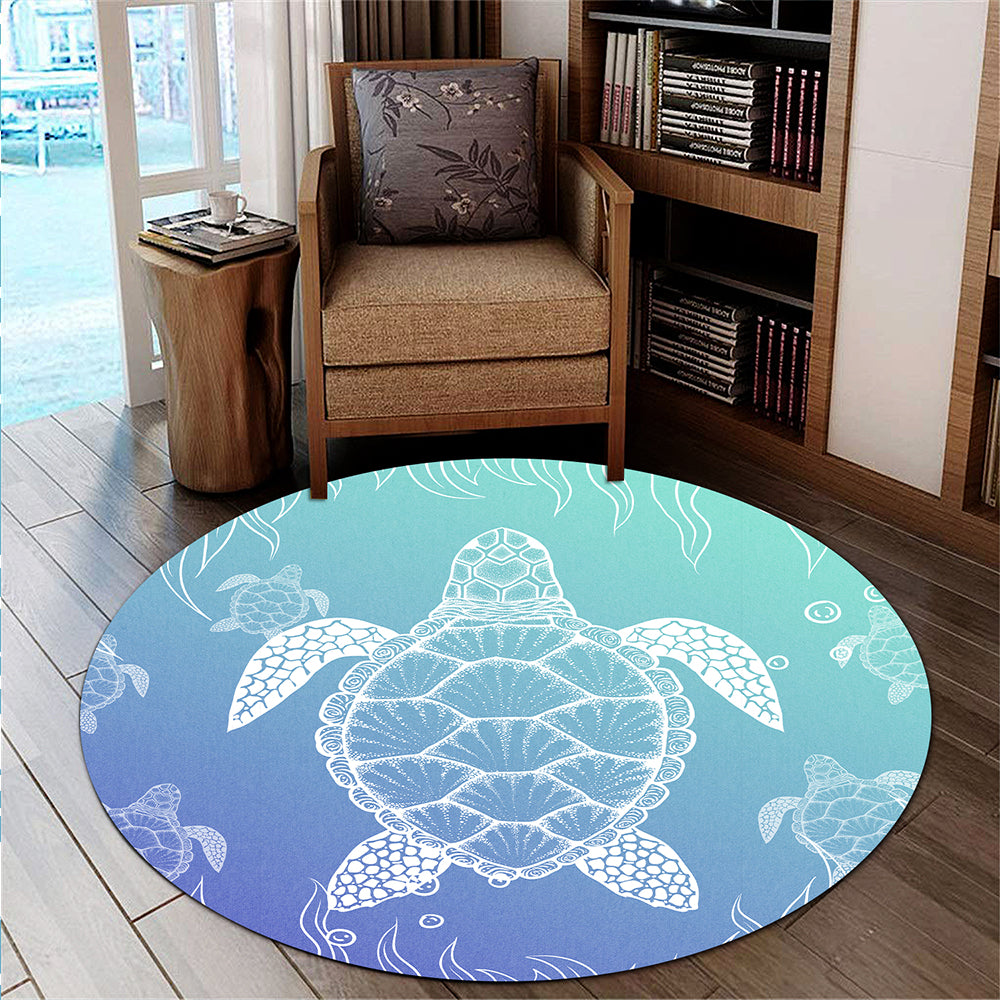 Hawaii Round Rug Turtle Gardiant Background