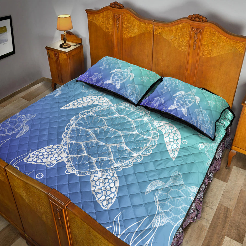 Hawaii Quilt Bed Set Turtle Gardiant Background