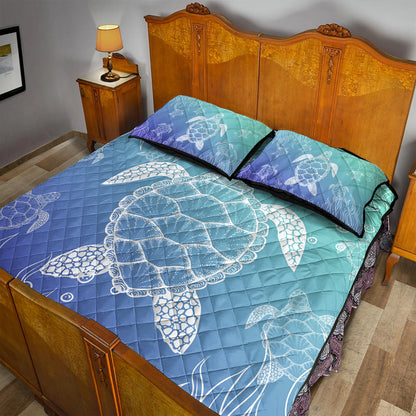 Hawaii Quilt Bed Set Turtle Gardiant Background