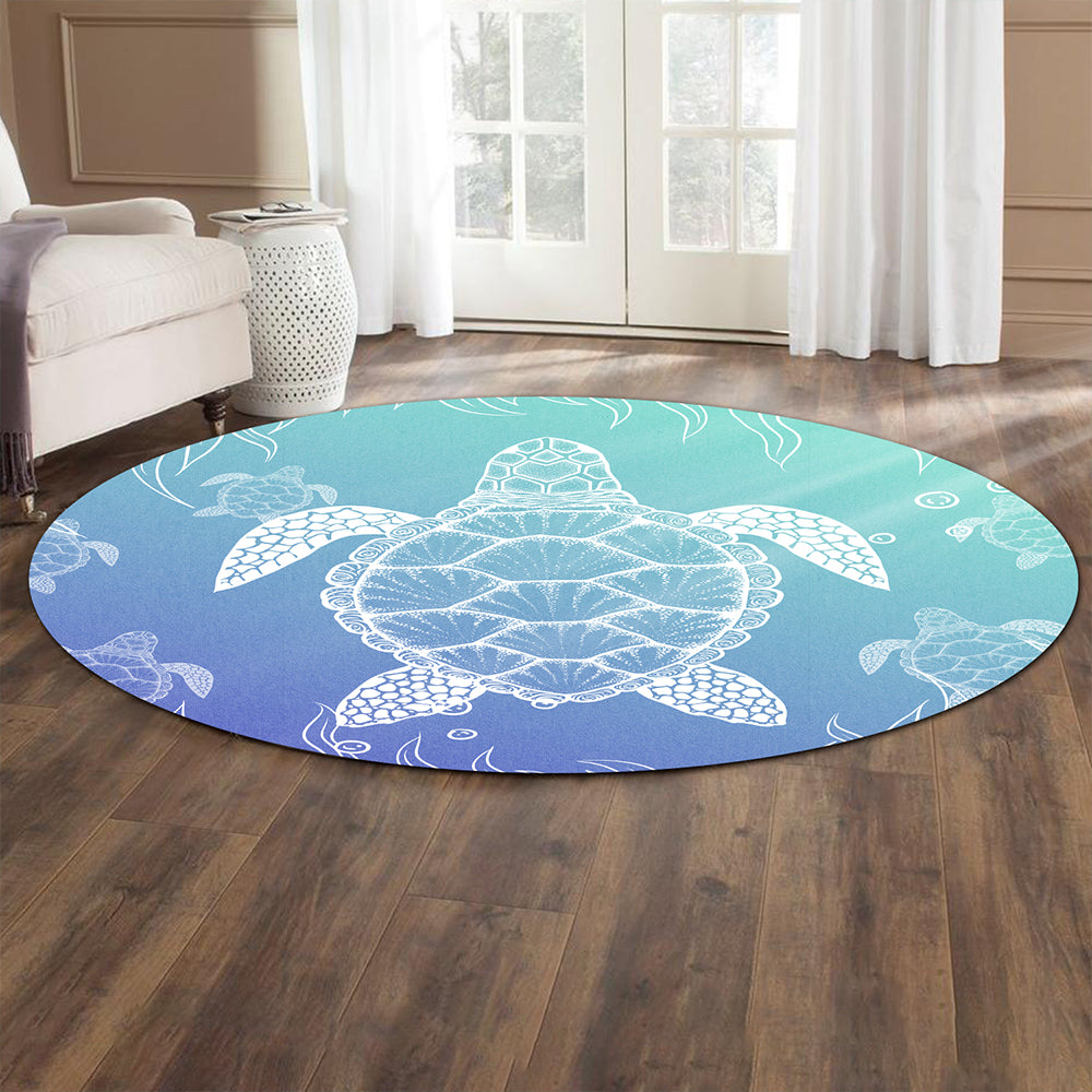 Hawaii Round Rug Turtle Gardiant Background