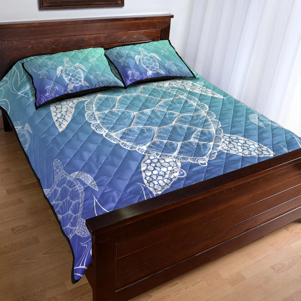 Hawaii Quilt Bed Set Turtle Gardiant Background