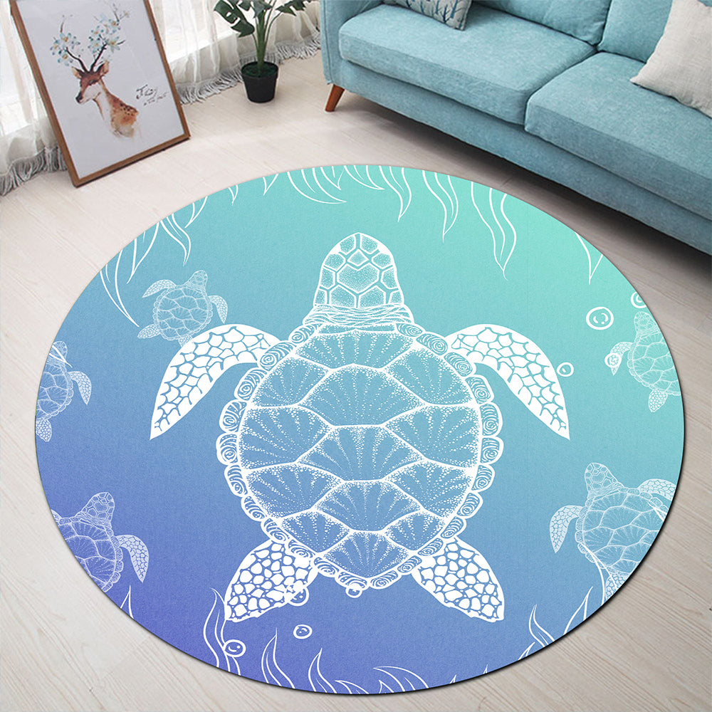 Hawaii Round Rug Turtle Gardiant Background