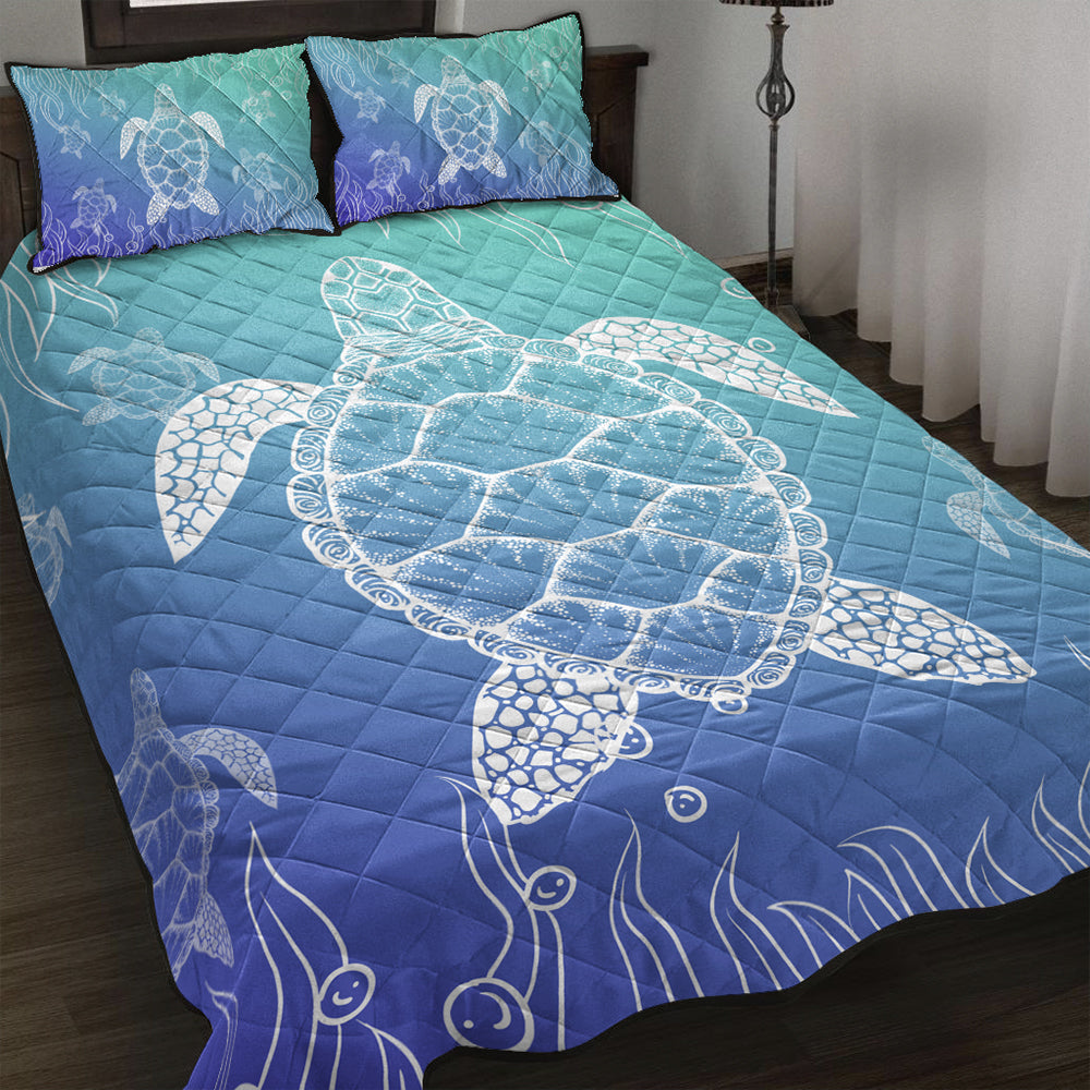 Hawaii Quilt Bed Set Turtle Gardiant Background