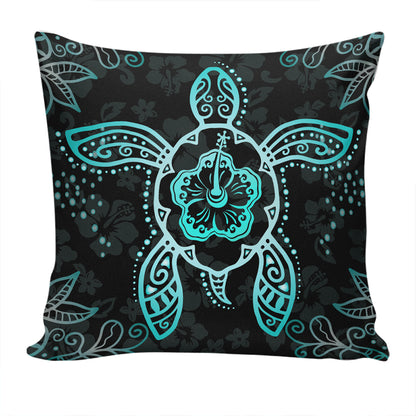 Hawaii Pillow Cover Turtle Hibiscus Blue