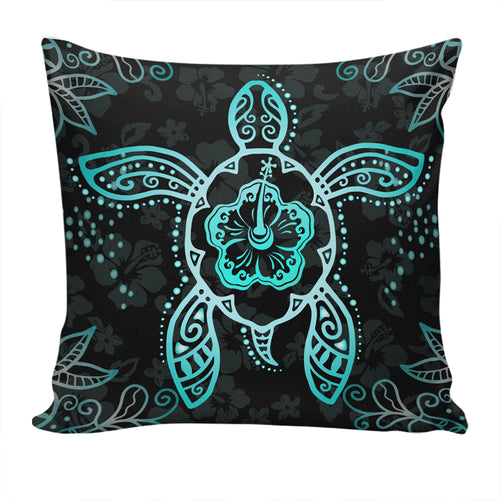 Hawaii Pillow Cover Turtle Hibiscus Blue