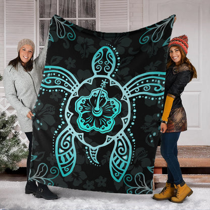 Hawaii Premium Blanket Turtle Hibiscus Blue