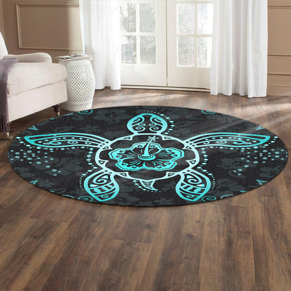 Hawaii Round Rug Turtle Hibiscus Blue