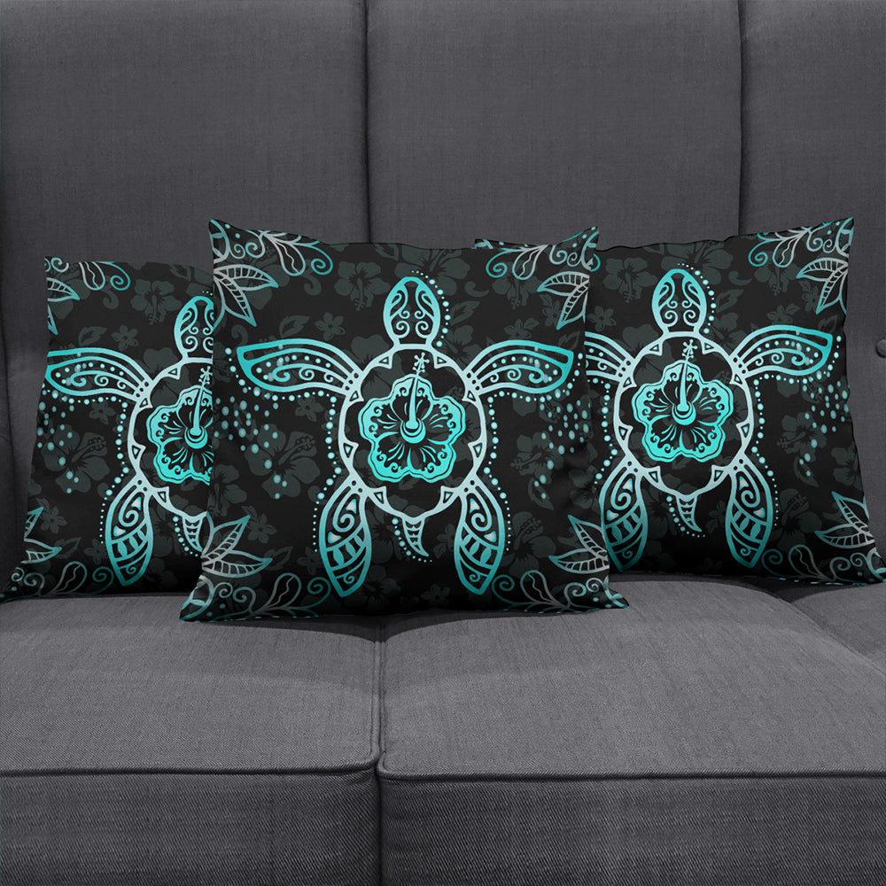 Hawaii Pillow Cover Turtle Hibiscus Blue
