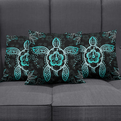 Hawaii Pillow Cover Turtle Hibiscus Blue