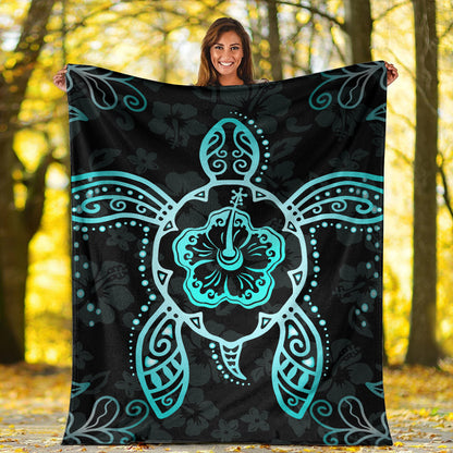 Hawaii Premium Blanket Turtle Hibiscus Blue