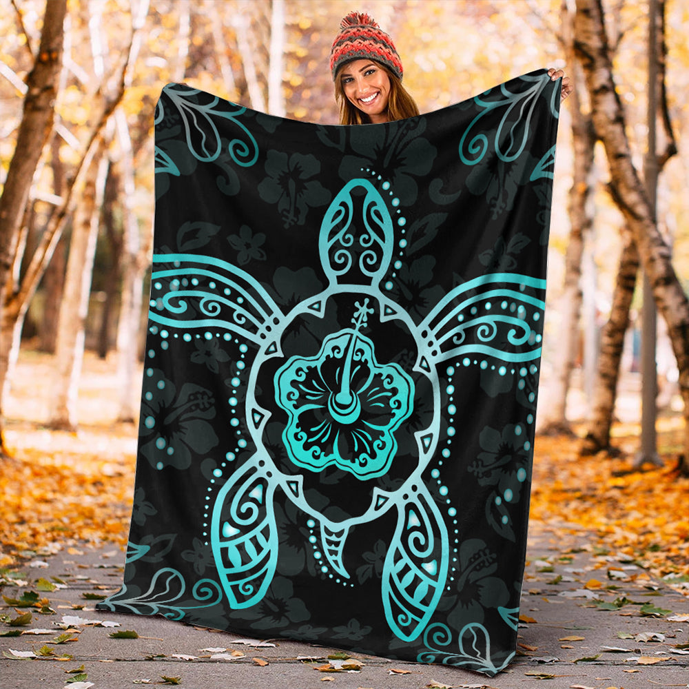 Hawaii Premium Blanket Turtle Hibiscus Blue