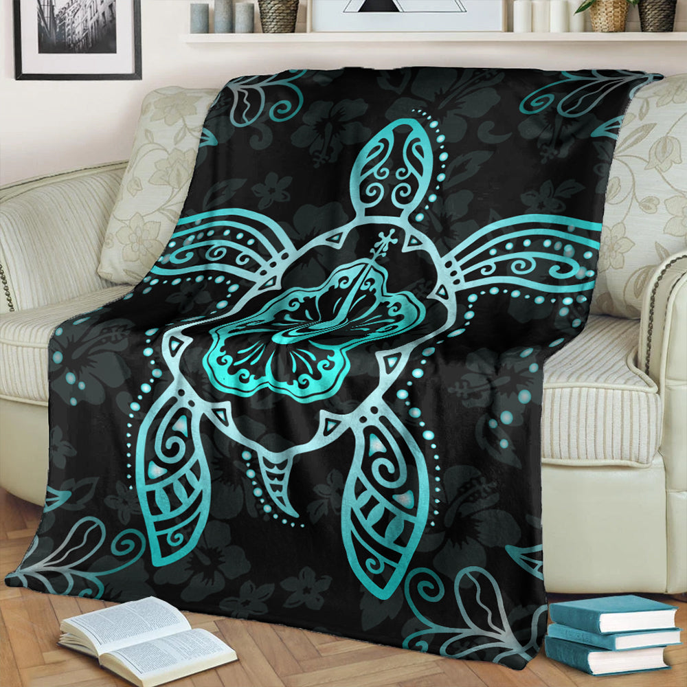 Hawaii Premium Blanket Turtle Hibiscus Blue