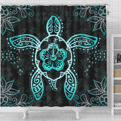 Hawaii Shower Curtain Turtle Hibiscus Blue