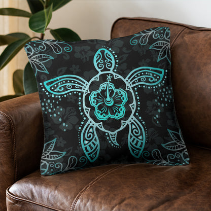 Hawaii Pillow Cover Turtle Hibiscus Blue