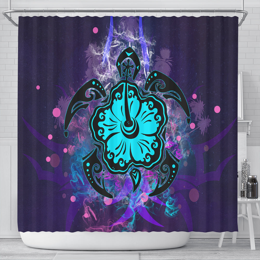Hawaii Shower Curtain Turtle Hibiscus Galaxy Violet