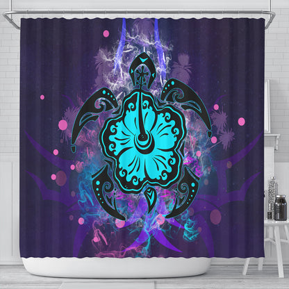 Hawaii Shower Curtain Turtle Hibiscus Galaxy Violet
