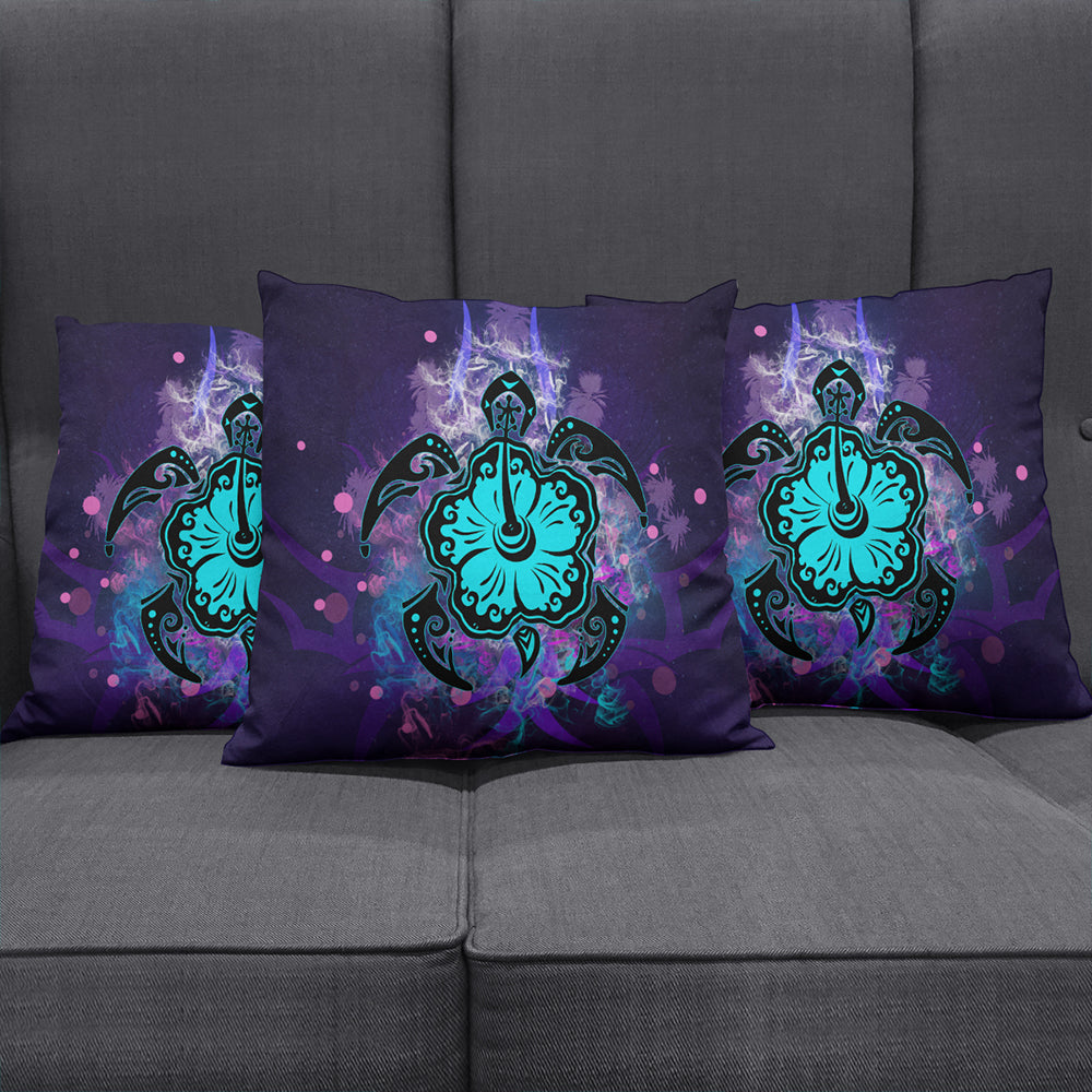 Hawaii Pillow Cover Turtle Hibiscus Galaxy Violet