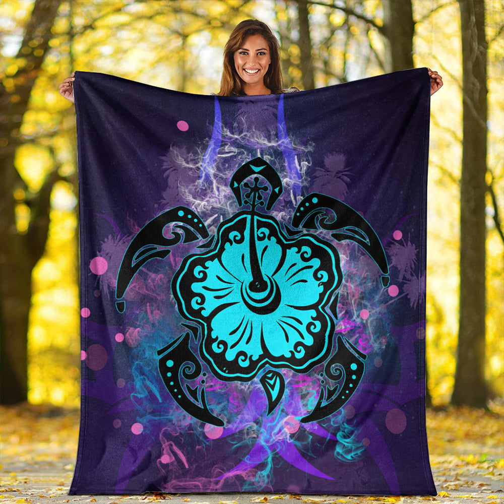 Hawaii Premium Blanket Turtle Hibiscus Galaxy Violet