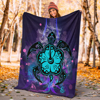Hawaii Premium Blanket Turtle Hibiscus Galaxy Violet