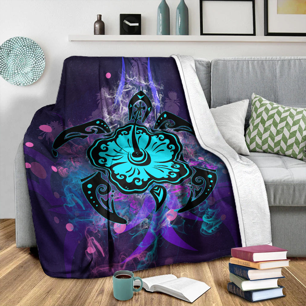 Hawaii Premium Blanket Turtle Hibiscus Galaxy Violet