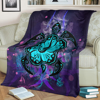 Hawaii Premium Blanket Turtle Hibiscus Galaxy Violet