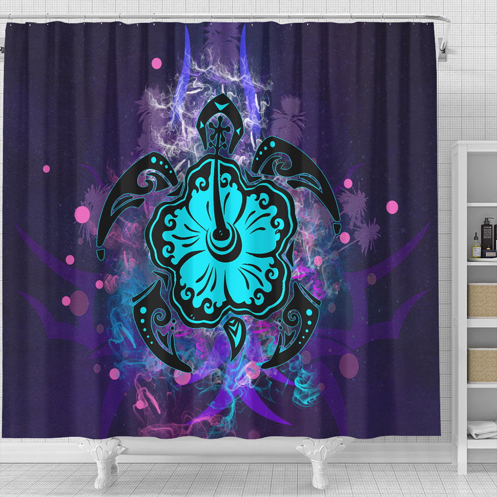 Hawaii Shower Curtain Turtle Hibiscus Galaxy Violet