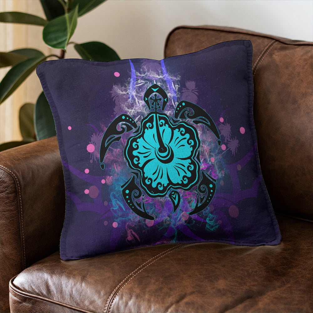 Hawaii Pillow Cover Turtle Hibiscus Galaxy Violet
