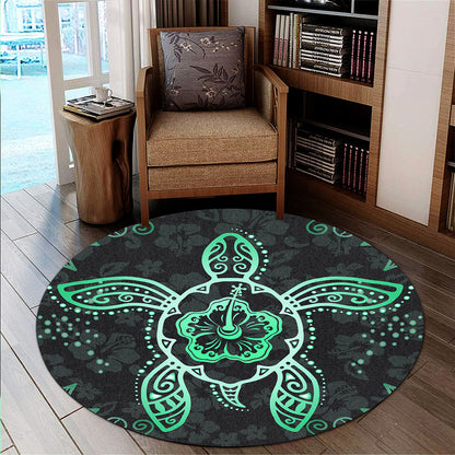 Hawaii Round Rug Turtle Hibiscus Green New