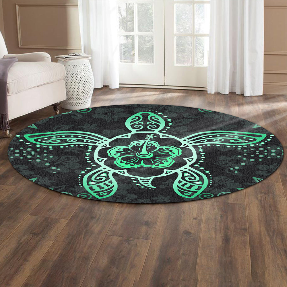 Hawaii Round Rug Turtle Hibiscus Green New