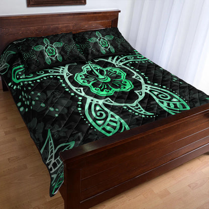 Hawaii Quilt Bed Set Turtle Hibiscus Green New