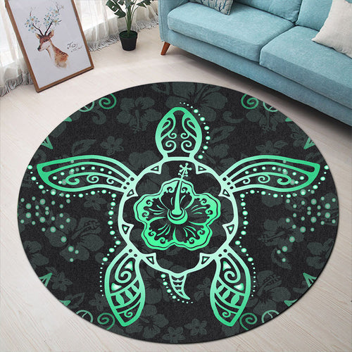 Hawaii Round Rug Turtle Hibiscus Green New