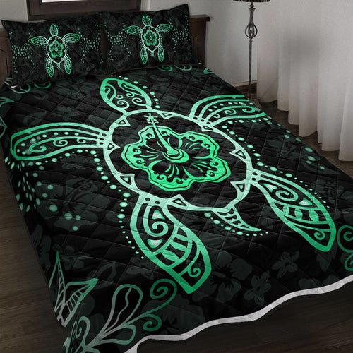 Hawaii Quilt Bed Set Turtle Hibiscus Green New
