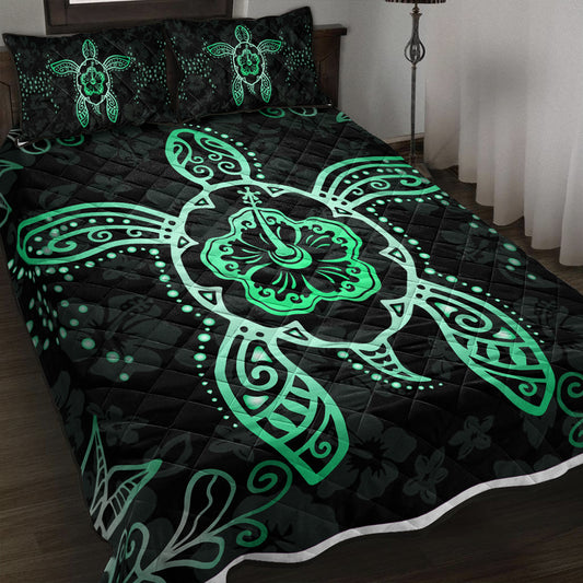 Hawaii Quilt Bed Set Turtle Hibiscus Green New