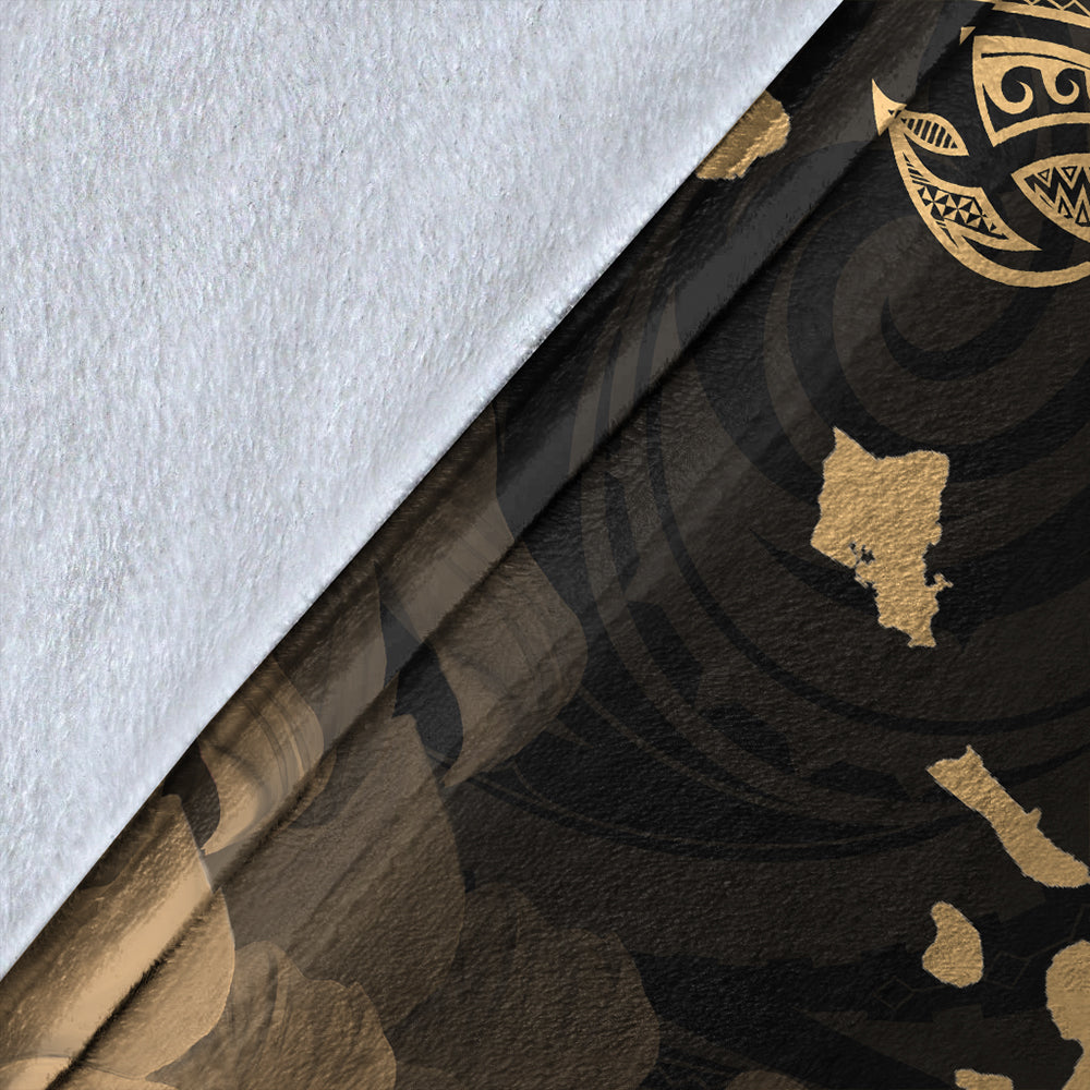 Hawaii Premium Blanket Turtle Hibiscus Map Polynesian Family Gold