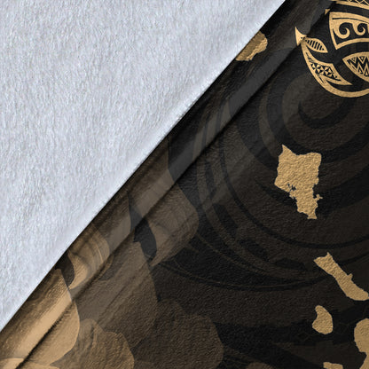 Hawaii Premium Blanket Turtle Hibiscus Map Polynesian Family Gold