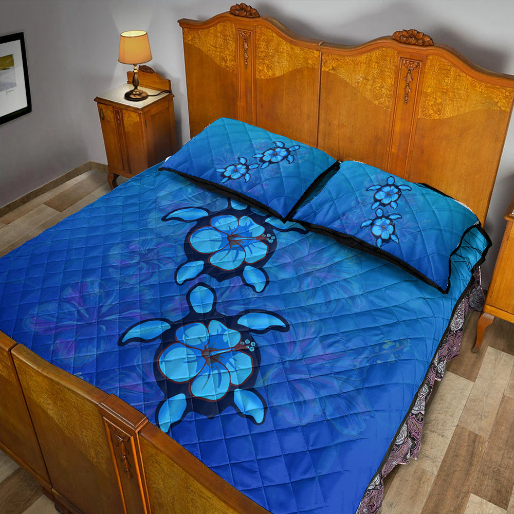 Hawaii Quilt Bed Set Turtle Hibiscus Ocean