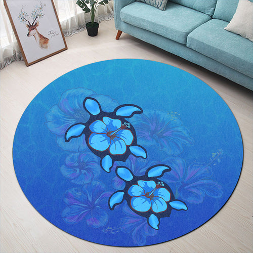 Hawaii Round Rug Turtle Hibiscus Ocean