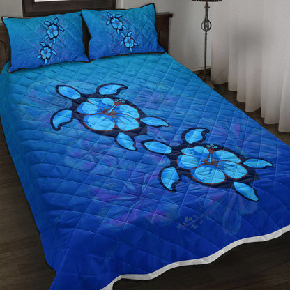 Hawaii Quilt Bed Set Turtle Hibiscus Ocean