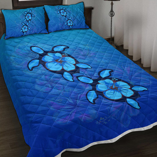 Hawaii Quilt Bed Set Turtle Hibiscus Ocean
