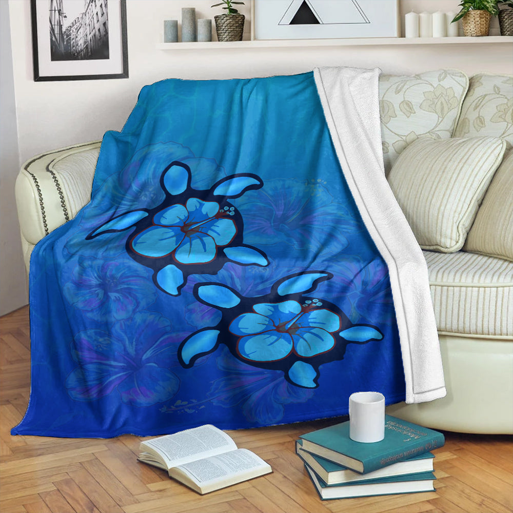 Hawaii Premium Blanket Turtle Hibiscus Ocean