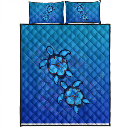 Hawaii Quilt Bed Set Turtle Hibiscus Ocean