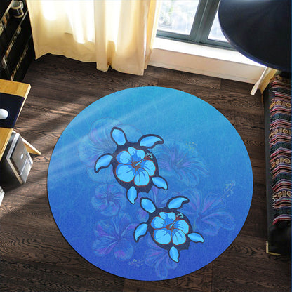 Hawaii Round Rug Turtle Hibiscus Ocean