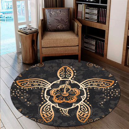 Hawaii Round Rug Turtle Hibiscus Orange