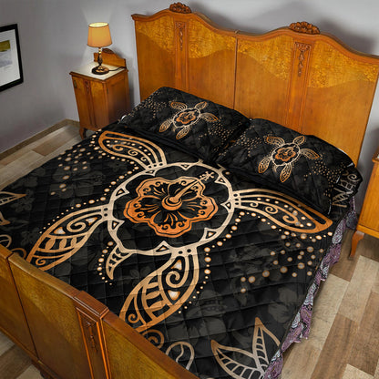 Hawaii Quilt Bed Set Turtle Hibiscus Orange