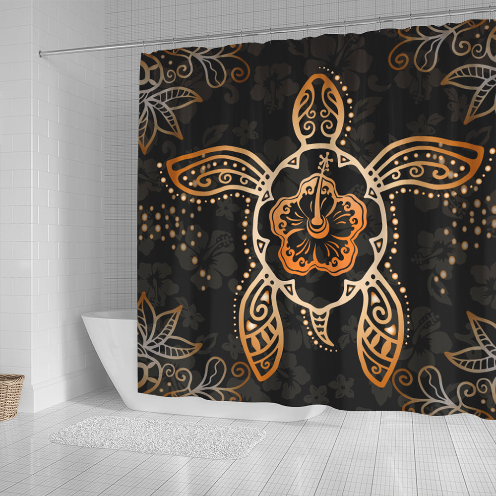 Hawaii Shower Curtain Turtle Hibiscus Orange