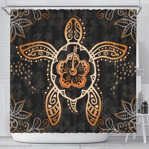 Hawaii Shower Curtain Turtle Hibiscus Orange