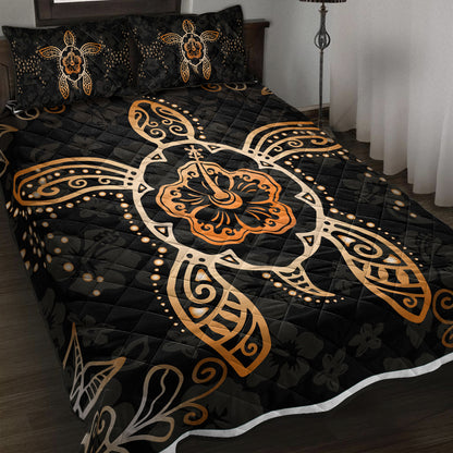 Hawaii Quilt Bed Set Turtle Hibiscus Orange